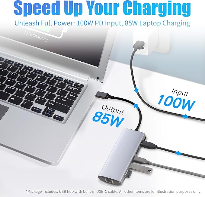 Amazon Basics 6-in-1 USB-C 3.2 (10G) Hub, Multiport Adapter with 100W Power Delivery, 4K HDMI, Ethernet, 2 USB-A, 1 USB-C, Light Grey, 4.70 x 1.81 x 0.59 inches