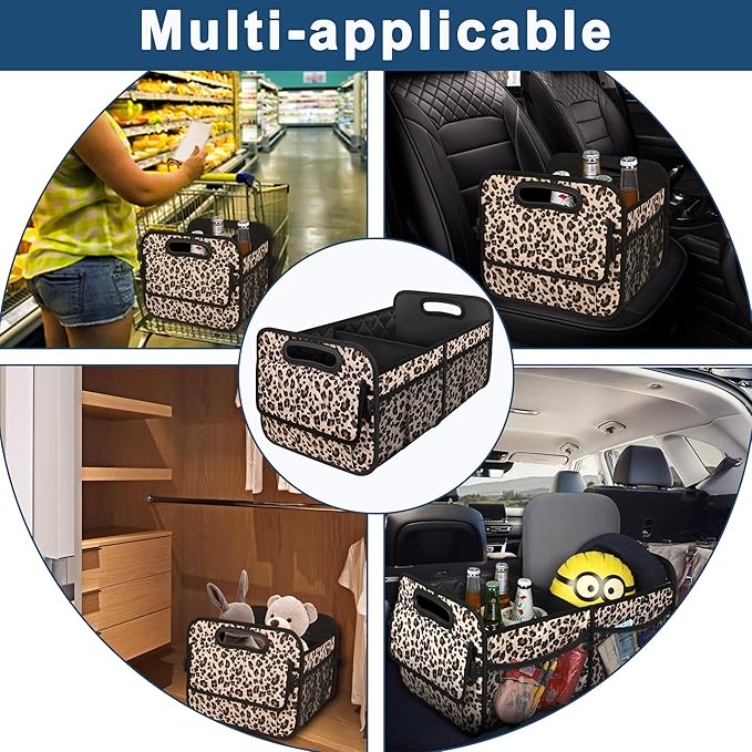 Deosk Car Trunk Organzier for suv,Car Organziers and Storage with 6 Big Pocket for Women/Men 50L Waterproof Polyester Trunk Organzier for Minivan/Truck(Medium,Leopard print)