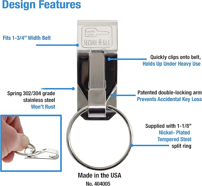 Lucky Line The Original Secure-A-Key - CLIP ON - for WIDE BELTS, 5 Per Pack, (404005)