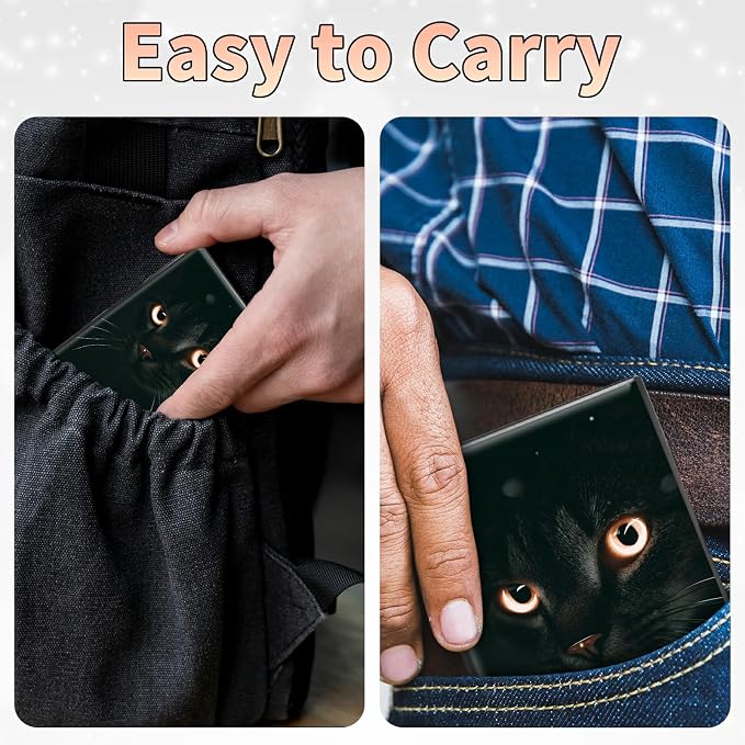 Slim Credit Card Holder, Black Cat Glitter RFID Blocking Metal Wallet for Men & Women, Aluminum Minimalist Hard Case Pocket-Sized Business Cards Organizer (Fits Up to 10 Cards)