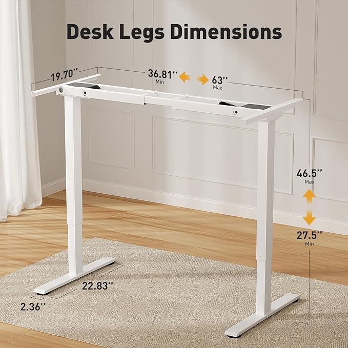 Dual Motor Standing Desk Frame, Height Adjustable Electric Desk Frame (27.5"??6.5"), 160 lbs Capacity, Quiet Sit Stand Desk with Memory Controller, Home Office Desk Frame White