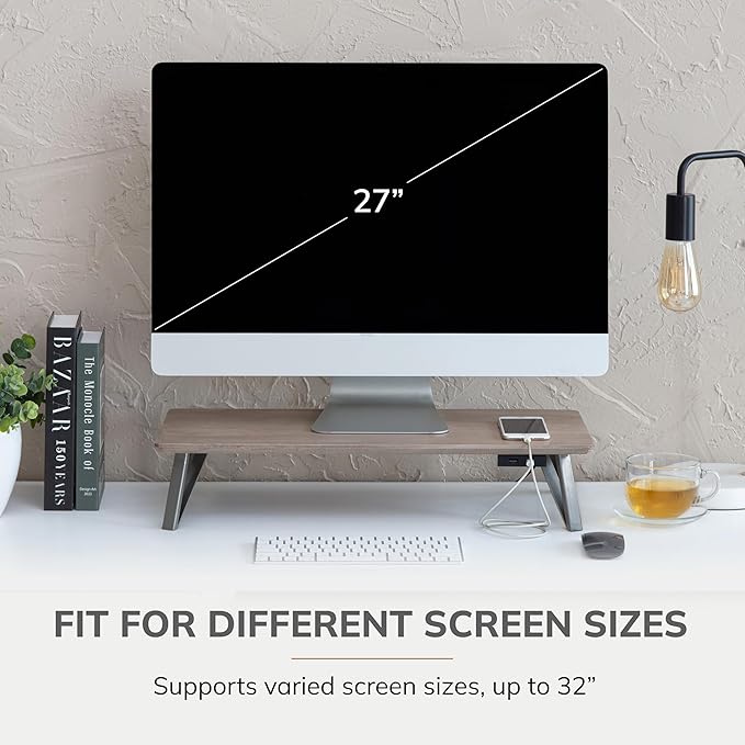 Anji Mountain Monitor Stand - Desktop Organizer & Laptop Riser, Ergonomic Monitor Riser, Space-Saving Monitor Stand for Desk, Durable Construction, Easy Assembly, Ideal for Home & Office,Biscotti