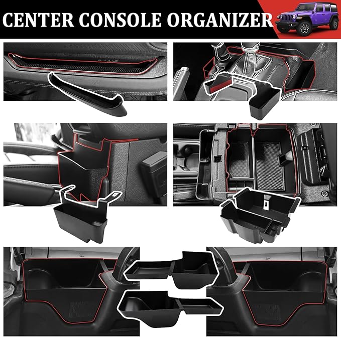 Center Console Organizer for 2018-2023 Jeep Wrangler JL JLU 4XE Gear Shift Console Side Tray Trunk Organizer Hanging Armrest Storage Box for Wrangler Accessories(18-23 5-piece, Not Gladiator)