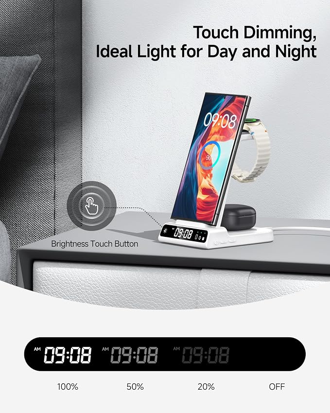 Wireless Charger for Samsung, 3 in 1 Wireless Charging Station for Samsung Galaxy S25 Ultra/S24 Ultra/S23/S22/Note 20/Z Flip 7/Fold 6, Charger for Samsung Galaxy Watch Ultra/8/7/6, Galaxy Buds 3/3 Pro