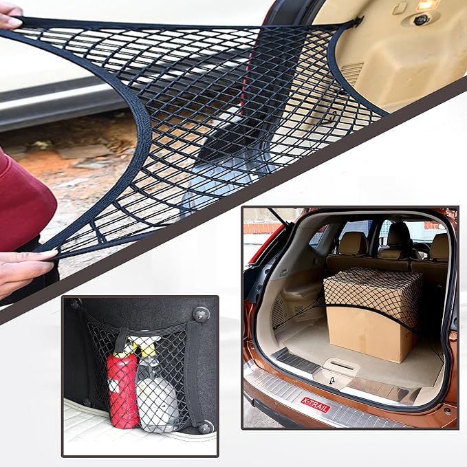 2 Pcs Small Cargo Net, Mesh Pocket Elastic Cargo Net Stretchable Car Net Pocket Storage with 8 Mounting Screws and Hooks for SUV/Car/Truck/RV/Boat（17.7 ×9.8in）
