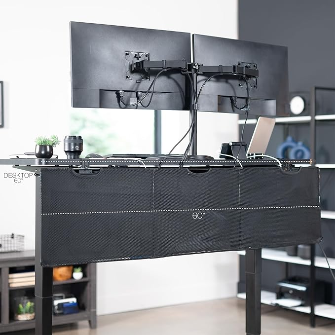 VIVO 60 Inch Clamp-on Privacy and Cable Management Organizer Sleeve, Wire Hider Kit Panel System, Desk Skirt, Black, DESK-SKIRT-60P