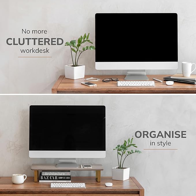 Anji Mountain Monitor Stand - Desktop Organizer & Laptop Riser, Ergonomic Monitor Riser, Space-Saving Monitor Stand for Desk, Durable Construction, Easy Assembly, Ideal for Home & Office,Biscotti