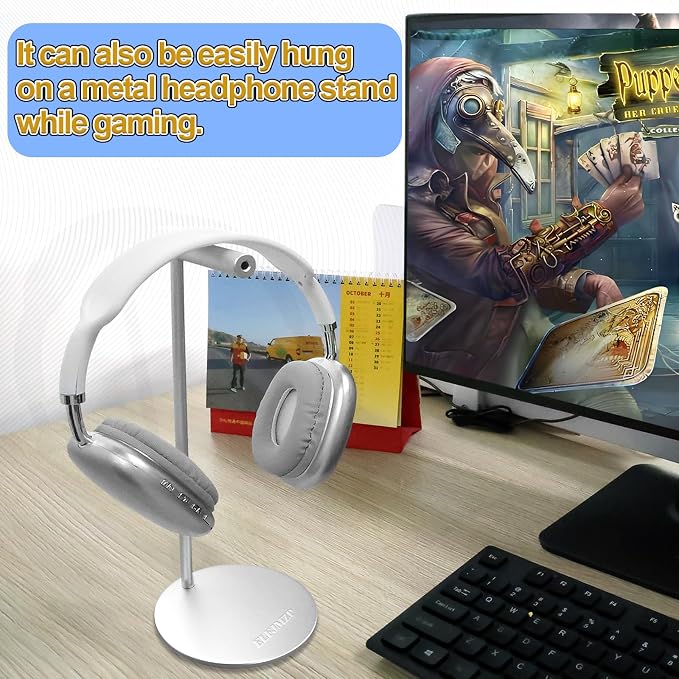 Aluminium Headphone Stand, Silver Desktop Holder for Over-Ear Headphones, 98mm Round Base, 280mm Height, 80mm Support Arm, with Installation Tools