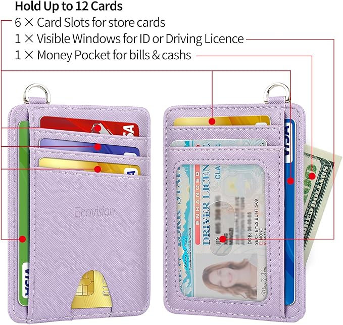 EcoVision Slim Minimalist Front Pocket Wallet, RFID Blocking Credit Card Holder Wallet with Detachable D-Shackle for Men Women