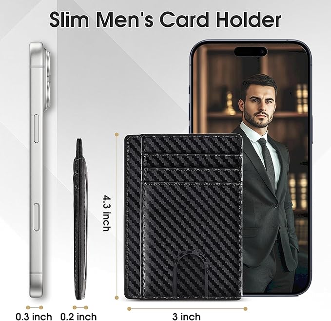 Slim Minimalist Wallet for Men,Front Pocket Wallet RFID Blocking Small Thin Credit Card Holder,ID Card Case Gift for Men Carbon Fiber Black