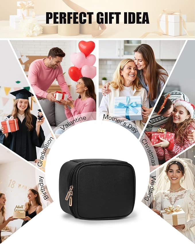 Relavel Small Makeup Bag with Led Mirror, Travel Cosmetic Case with 3 Light Modes and Adjustable Brightness, Foldable Makeup Pouch with Toiletries for Daily Use丨Work Touch-Ups丨Camping - Black