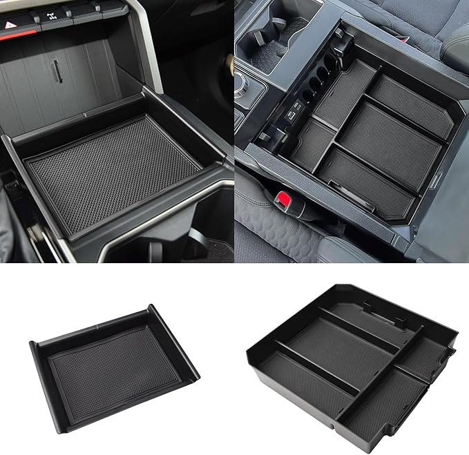 EDBETOS 2PCS/Set Center Console Organizer Compatible with 2022 2023 2024 2025 2026 Toyota Tundra Accessories Armrest Secondary Storage Box Middle Insert Tray (Not for The Console w/Safe)