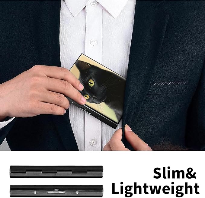 Metal Wallet, Credit Card Holder for Women Men Girls, RFID Blocking Aluminum Wallet Slim Hard Case, Mini Travel Wallet, ID Card Holder Business Card Case,Black Cat