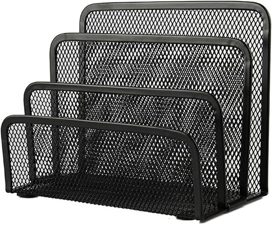 VANRA Small Letter Sorter Desktop File Holder Organizer Metal Mesh with 3 Vertical Upright Compartments (Black)
