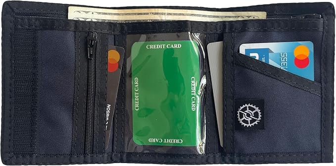 Sprocket Nylon Trifold Wallet with Zippered Coin Pocket & ID Window (Dark Navy)