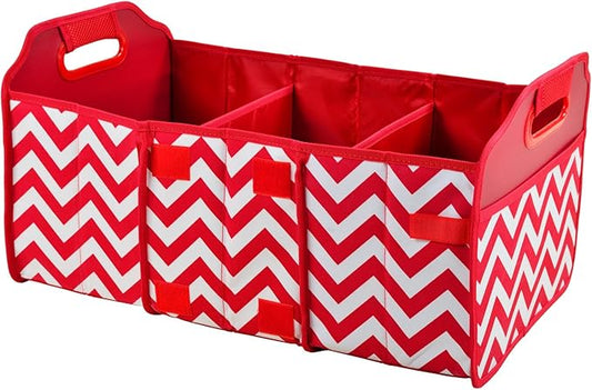 Picnic at Ascot 3 Section Folding Trunk Organizer- Designed & Quality Approved in the USA, Red Chevron