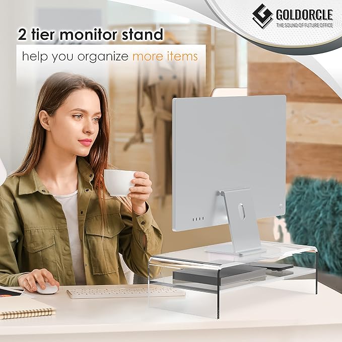 Acrylic Monitor Stand Riser Clear Computer Monitor Stand (Big)