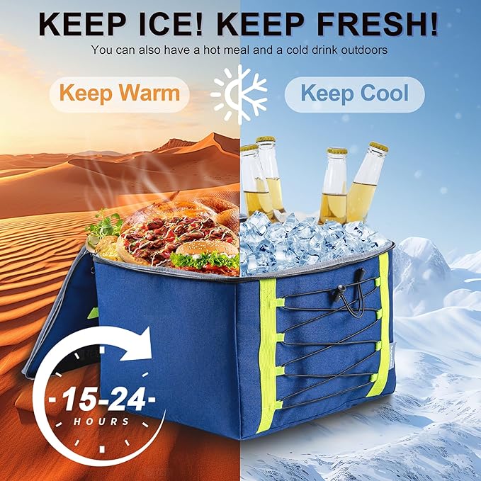 SugarFox Bold Color Block Trunk Organizer | 95L, 35"x13.8"x11.8" | Dedicated Shoe Storage & 26L Ice Pack | Foldable for SUV/Car/Jeep | Car Accessories for Men & Women - Blue-X212