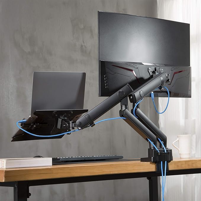 AVLT Laptop and Monitor Arm, Fits 15.6" Notebook and 38" Screen, Dual Full Motion Adjustable Arms, Ergonomic VESA Mount to Organize Work Surface & Remove Clutter