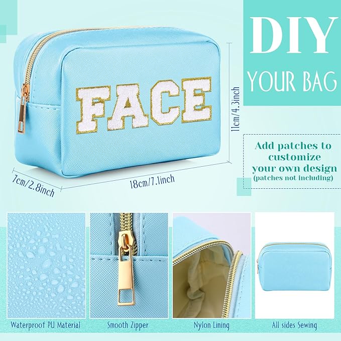 Sweetude 10 Pcs Makeup Bag Bulk for Women Preppy Gift PU Leather Cosmetic Bag Small Skincare Toiletry Pouch Mother Travel Cosmetic Pouch for Bridesmaid Bride Wedding Gift Favors (Blue Green Yellow)