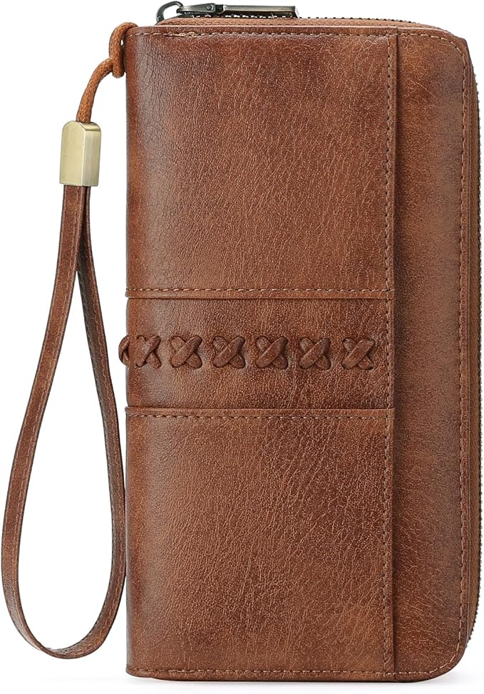 GOIACII Wallet for Women Ladies Wristlet Long Purse Zip Around Clutch RFID Blocking Vegan Leather