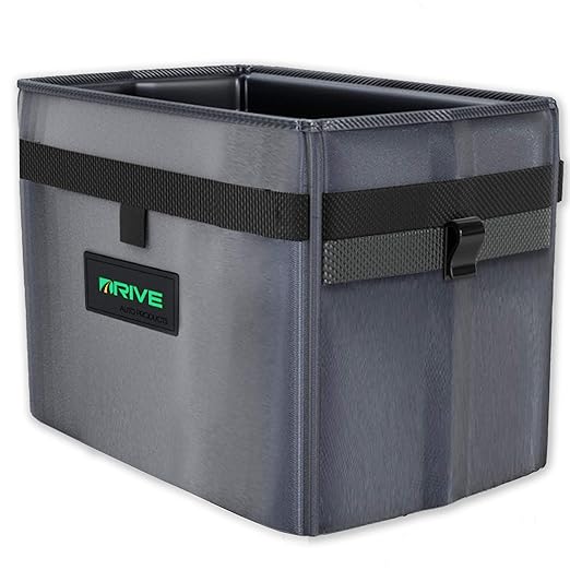 Drive Auto Car Trash Can - Leakproof, Hanging Garbage Bin with 20 Trash Bags and Black Adjustable Strap - Truck & Car Accessories for Men and Women - Grey with No Lid