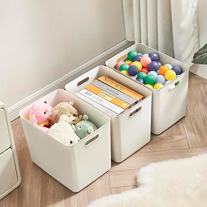 6 pack large plastic White storage bins with Lids, Toy Box Chest with Handle，Organizer Containers Baskets for Baby,Nursery，Shelves，Playroom, Bedroom，Office,Closet，home (White, 6XL)
