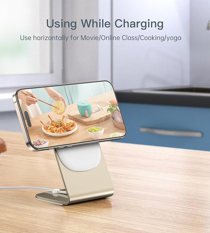 Magnetic Wireless Charger for iPhone 17/16/15/14/13/12 - Mag Charger+20W USB C Adapter, Fast Wireless Charging Stand/Pad with 5ft Cable for iPhone 17/16/15/14/13/12 Pro Max Plus Mini 17 Air, Gold