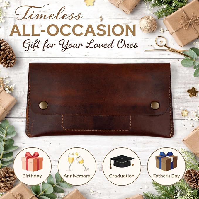 Leather Money Bag Currency Organiser Pouch, Dollar Bills Holder, Bills Organizer with Mobile Pocket, Money Envelope For Men and Women (Brown)