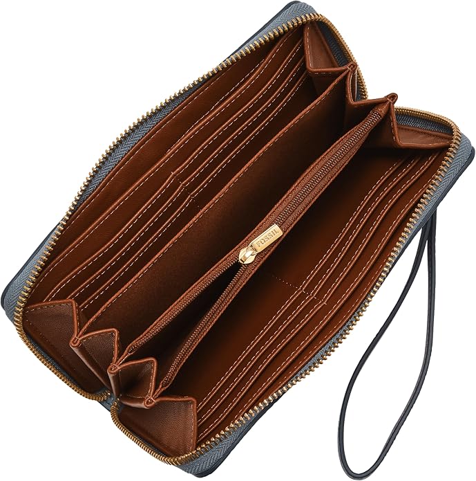 Fossil Women's Logan Leather RFID-Blocking Zip Around Clutch Wallet with Wristlet Strap for Women