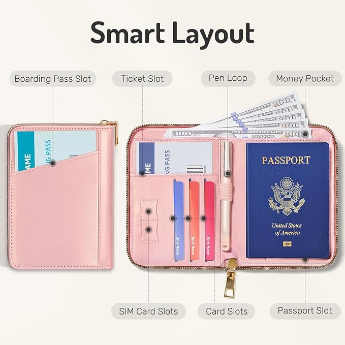 Forvencer Passport Holder Cover with Safe Zipper Closure, Premium Passport Wallet for Travel, Cute RFID Blocking Card Case, Waterproof Travel Accessories for Women, Light Blue