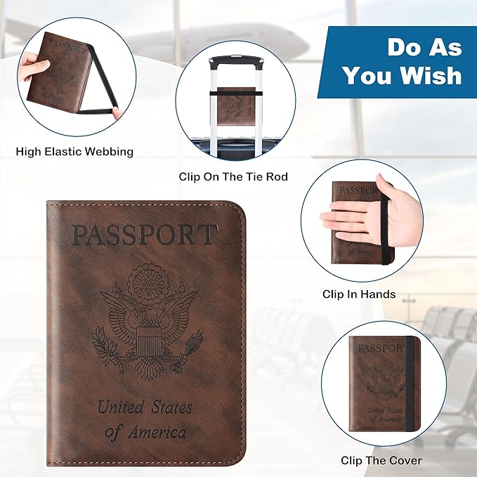 Passport Holder for Travel Essentials Wallet Rfid Blocking Cover Leather Case Vacation Travel Accessories for Women Men (602#Coffee)