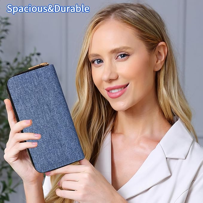 Denim Wallets for Women Ladies Large Capacity 2 Zipper Wallet Ladies Jean Purse Credit Card Holder