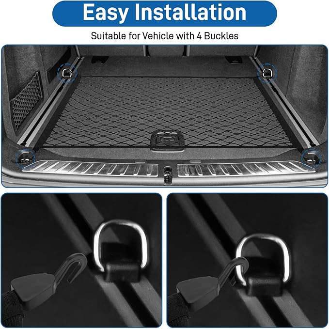 Stretchable Car Cargo Net Adjustable Elastic Storage Net Trunk Interior Accessories with Hook, Universal Fit for Car, Vehicle, SUV(80 * 100cm)