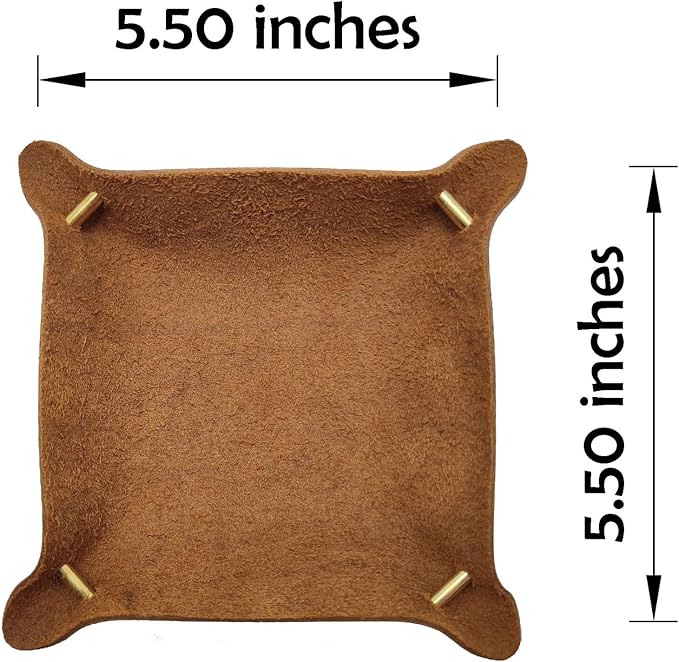 Leather Valet Tray Entryway Catchcall Tray Nightstand Organizer Storage for Wallets Watches Keys Holder Dish Bowl Coins Office Desk Accessory (Cinnamon-Crazy Horse Leather).