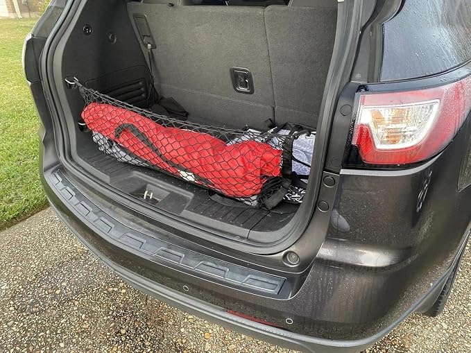Rear Trunk Organizer Cargo Net for Buick Enclave 2008-2017 / Chevrolet Traverse 2009-2017 / GMC Acadia 2007-2016 / Saturn Outlook 2007-2010 – Envelope Style Cargo Net–Premium Mesh Car Trunk Organizer