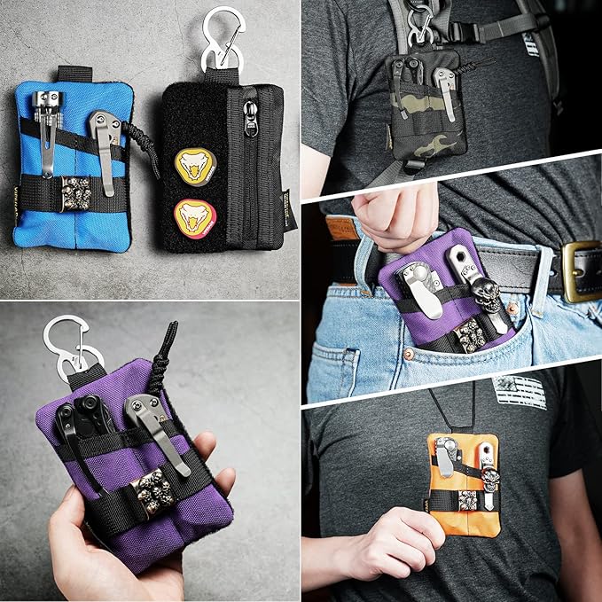 VIPERADE VE15 Small EDC Pouch, Pocket Organizer, EDC Pocket Pouch with DIY Patches Area, EDC Pocket Organizer Wallet for Cards, Small Tool Pouch for EDC Gears