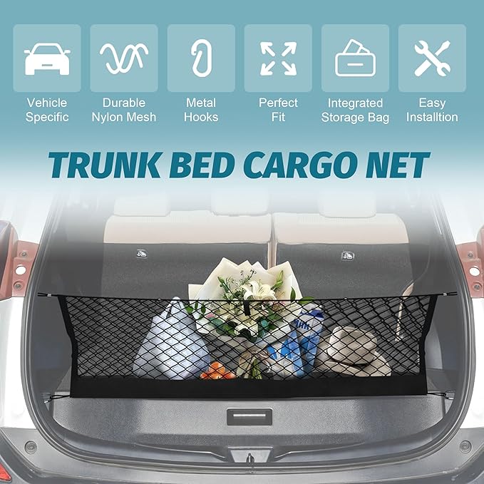 Envelope Style Trunk Cargo Net Compatible with Toyota RAV4 2015 2016 2017 2018,Highly Elastic Trunk Cargo Net for SUV RAV4 Accessories, Upgraded Storage Bag & Heavy Duty Carabiners