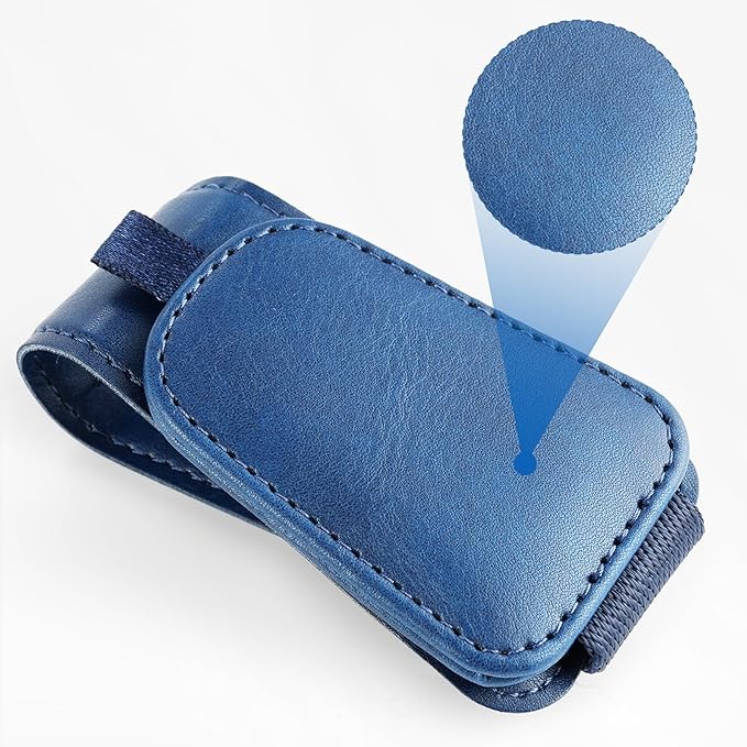 SINGARO 2 Pack Sunglass Holder for Car Visor Sunglasses Holder Clip, Universal Non-Slip Magnetic Leather Glasses Eyeglasses Hanger Mounter, Truck Interior Car Visor Accessories for Woman Man, Blue
