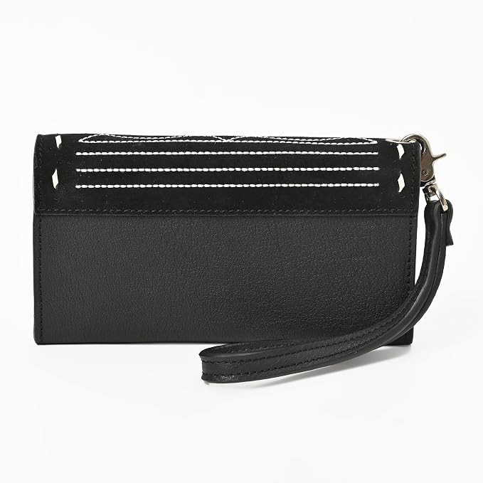 Merbaa Suede Leather Wallet for Women, Genuine Leather Wristlet Clutch with Magnetic Closure, Slim Organizer with Card Slots, Zip Coin Pocket & Compartments, Black