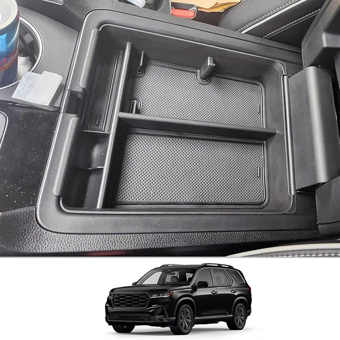 CDEFG 2023 2024 2025 Pilot Center Console Organizer Tray for 2023-2025 Honda Pilot Touring Sport EX-L Elite TrailSport LX Middle Console Storage Box 2024 2025 Ridgeline/ 2024-2026 Passport (Black)