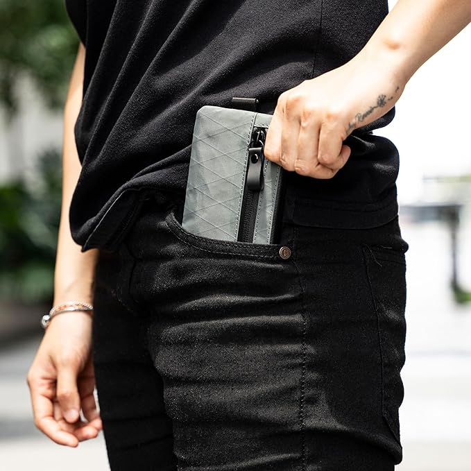 ALPAKA Zip Pouch Slate Grey X-Pac X21 - RFID-Blocking Small Cash and Card Zip Wallet with Carbon Neutral, Weatherproof Fabrics, EDC Pouch for Men Travel