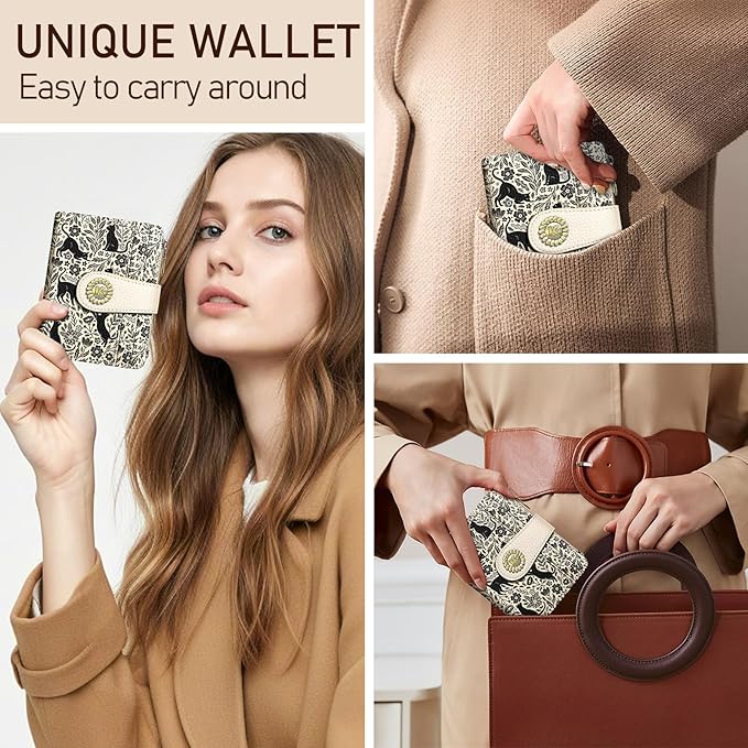 Kelvoris Black Cats Small Rfid Women Wallet Bifold Zipper Coin Pocket PU Leather Compact Cash Credit Card Holder Travel Wallet for Female Ladies Teen Girls 1 ID Window 10 Card Slots