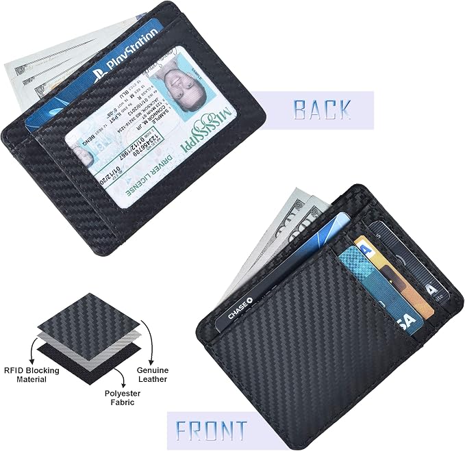 Oak Leathers Leather Slim Minimalist Wallet for Men & Women RFID Front Pocket Leather Card Holder Wallets (Ebony)
