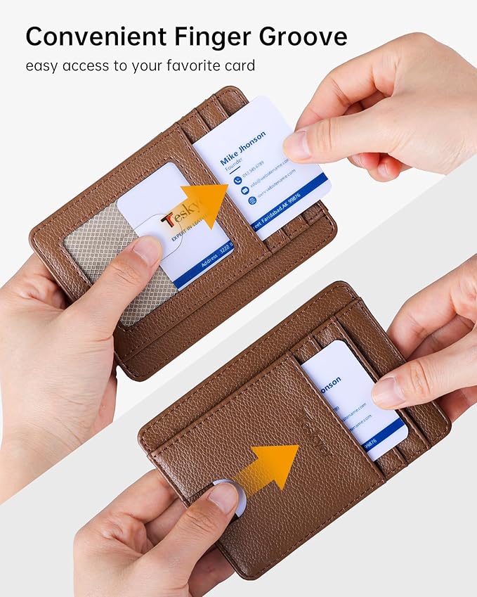 Teskyer Slim Wallet for Men, Minimalist Front Pocket RFID Blocking Leather Wallet Credit Card Holder for Men & Women