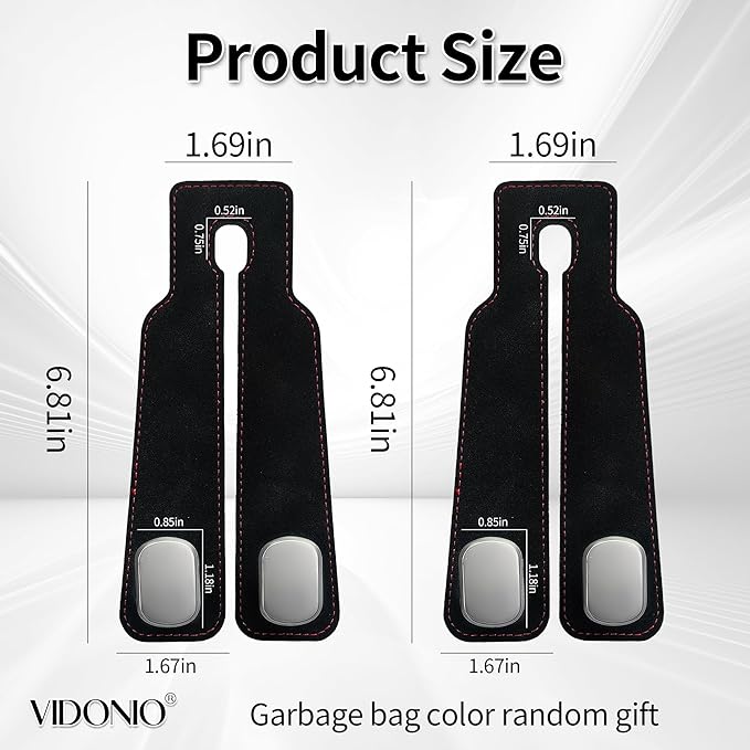 vidonio 2 Pack Double Car Seat Hooks for Headrest, Rotatable Purse Holder for Car, Premium Leather Car Hooks for Purses and Bags, Headrest Hooks and Storage Accessories (Black