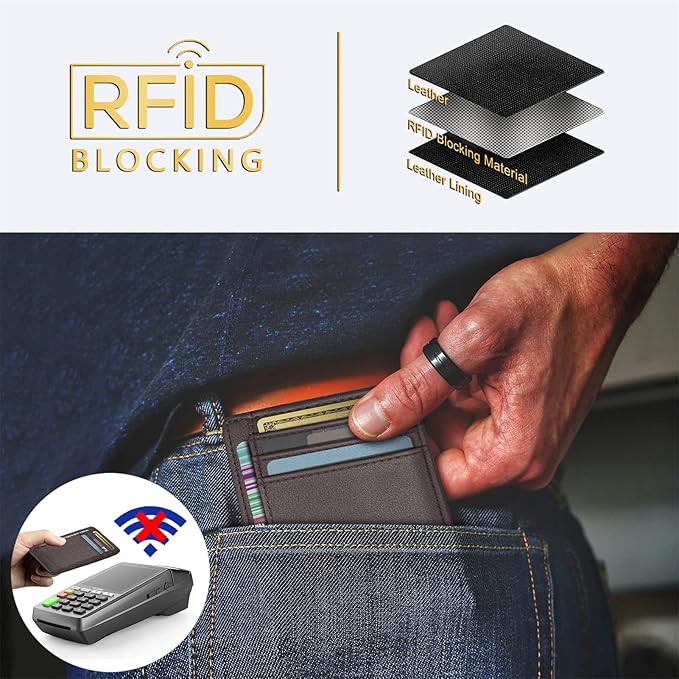 Travelambo Front Pocket Minimalist Leather Slim Wallet RFID Blocking Medium Size