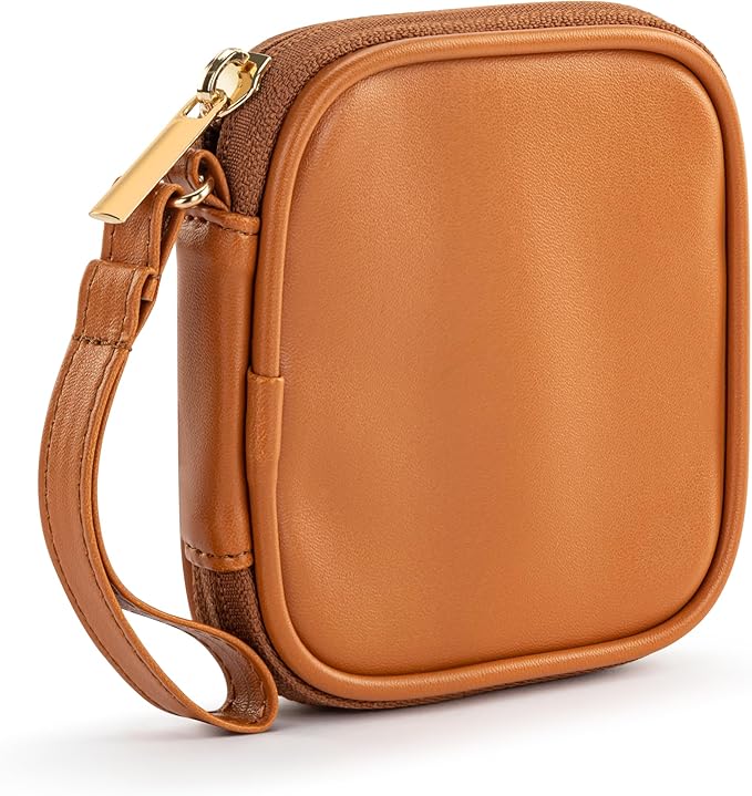 DEMDACO Electronic Accessories Tech Pouch Carry Case Travel Organizer for Cables Chargers and Headphones 4 x 4 Inch Saddle Brown