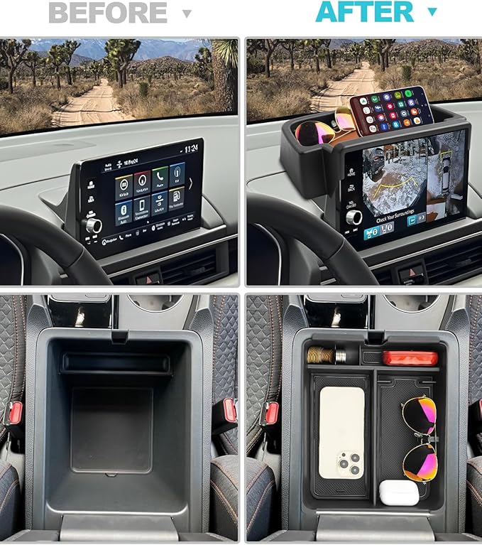CDEFG 2PCS Compatible with 2023-2025 Honda Pilot Center Console Organizer & 9-Inch Screen Organizer for 2023 2024 2025 Honda Pilot Accessories Middle Console Tray & Behind-Screen Dash Storage Box