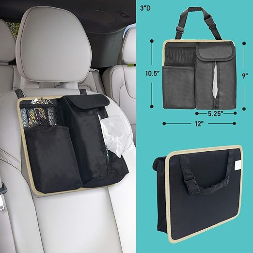 FH Group Car Back Seat Organizer, Beige, Minimalist, Car Organizer, CADDY, Brown